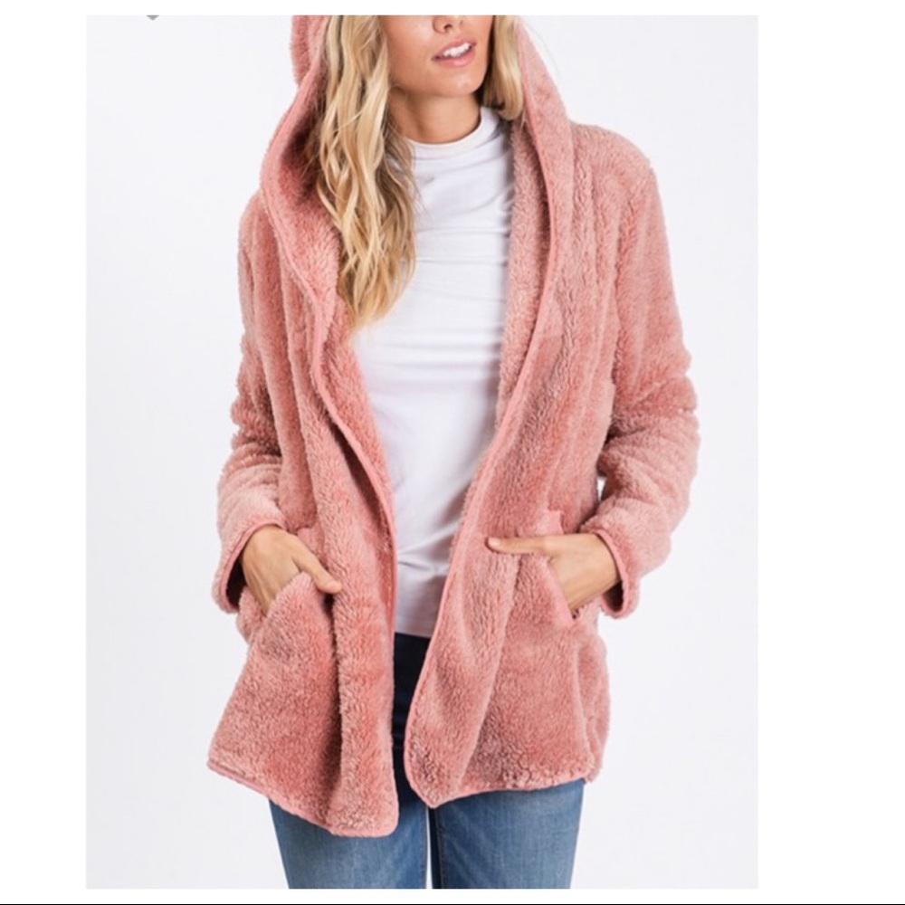 Beautiful hooded Sherpa jacket with pockets - Picture 4 of 8